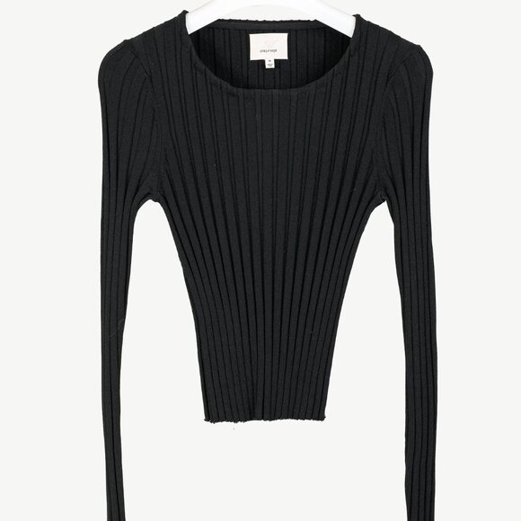 Cinq a Sept Pices Black Wide-Ribbed Knit Long Sleeve Pullover